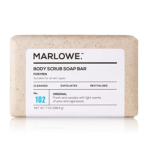 MARLOWE. No. 102 Men’s Body Scrub Soap 7 oz | Best Exfoliating Bar for Men | Made with Natural Ingredients | Green Tea Extract | Amazing Scent