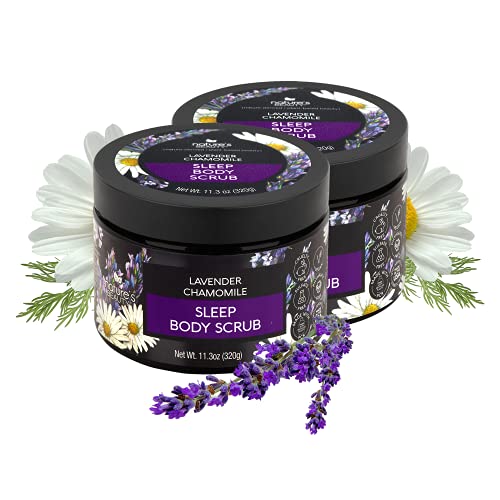 Nature’s Beauty Lavender Chamomile Sleep Body Scrub | Gently Exfoliate + Sleep Well with Lavender Sugar Scrub Made with Jojoba, Coconut + Moringa Seed Oils – 2-pack